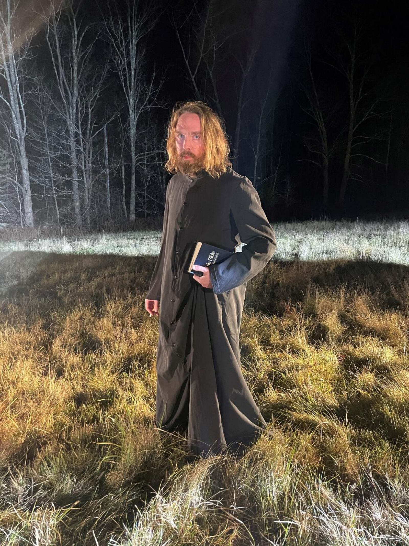 Screenwriter Nick Pinkerton, who studied film at Wright State University, on set of his film "The Sweet East" in the role of a priest. CONTRIBUTED