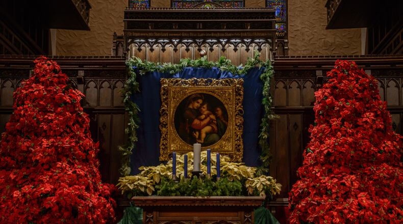 The sanctuary of the Westminster Presbyterian Church (built 1925, dedicated 1926) on the corner of First and Wilkinson Streets in downtown Dayton is currently decorated for the Christmas season. Visit westminsterdayton.org to check out the calendar of services and events at the church., December 6, 2016. PHOTO / TOM GILLIAM
