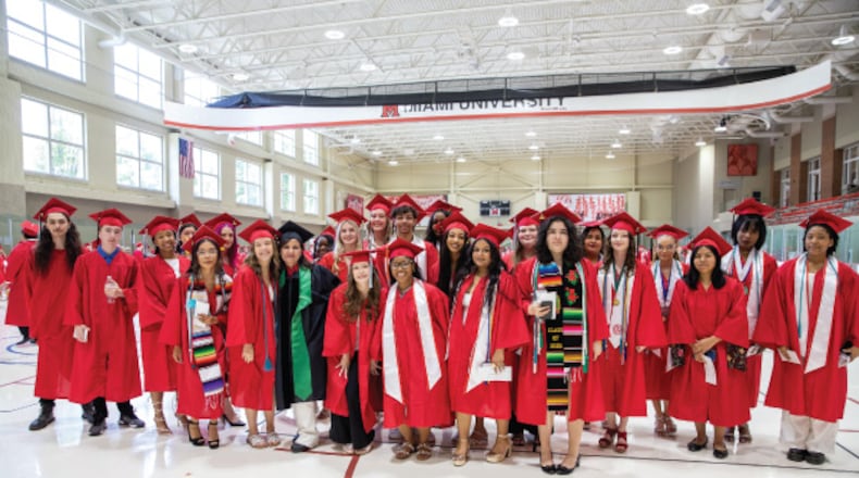 The latest round of recent high school graduations saw more Butler County seniors handed both a diploma and a Miami University associate degree at their commencement ceremonies. Pictured are some of the area high school grads who also earned 2-year degrees. (Provided)
