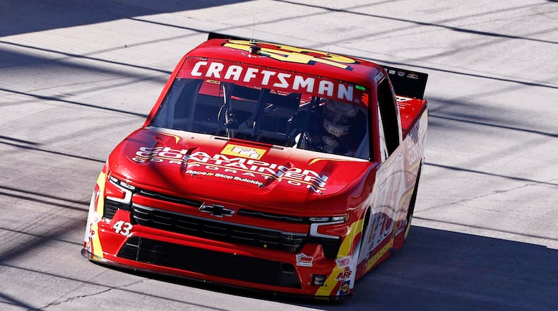 FILE - Driver Daniel Dye (43) is seen during qualifying for the NASCAR Weather Guard Truck Series, March 16, 2024, in Bristol, Tenn. (AP Photo/Wade Payne, File)