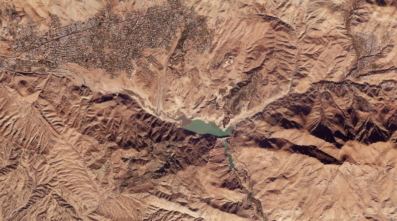 This satellite picture from Planet Labs PBC shows Latyan Dam outside of Tehran, Iran, Nov. 19, 2025. (Planet Labs PBC via AP)