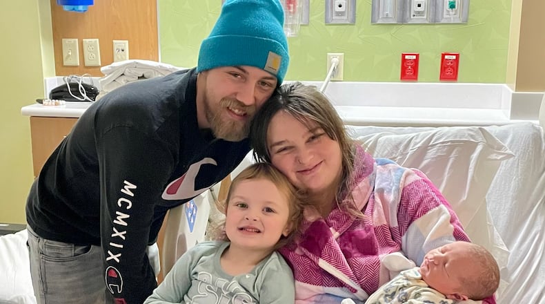 Miami Valley Hospital saw its first baby born in 2025 early New Year's Day. Felicity joins her mom and dad, Leila Shaw and Michael Pearson, as well as her big sister, Kimberly. CONTRIBUTED