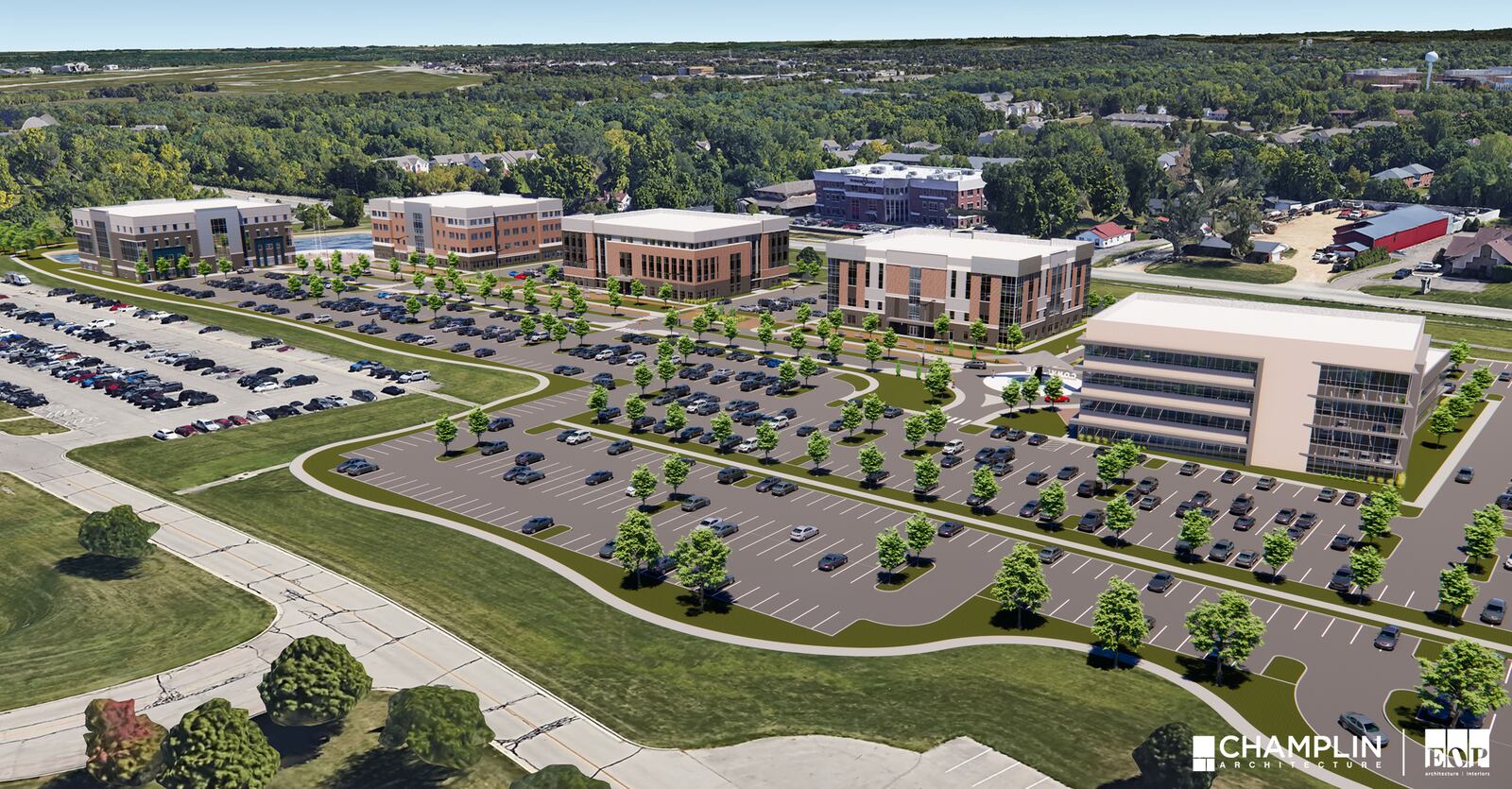 An artist's conception of the planned Convergence Research Center off National Road, to be made possible by a new federal "Enhanced Use Lease." Dayton Development Coalition image
