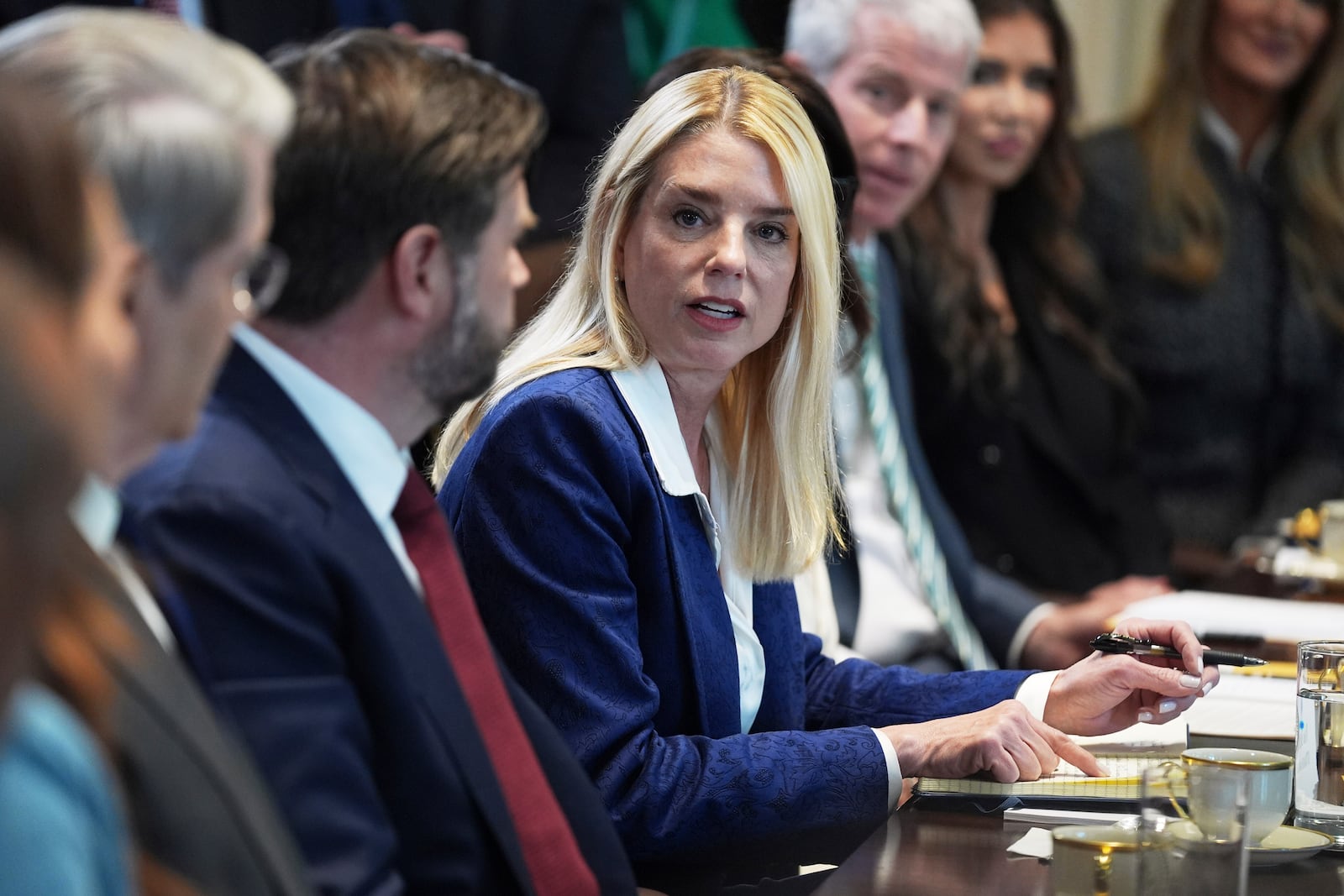 Attorney General Pam Bondi speaks during a cabinet meeting at the White House, Wednesday, April 30, 2025, in Washington. (AP Photo/Evan Vucci)