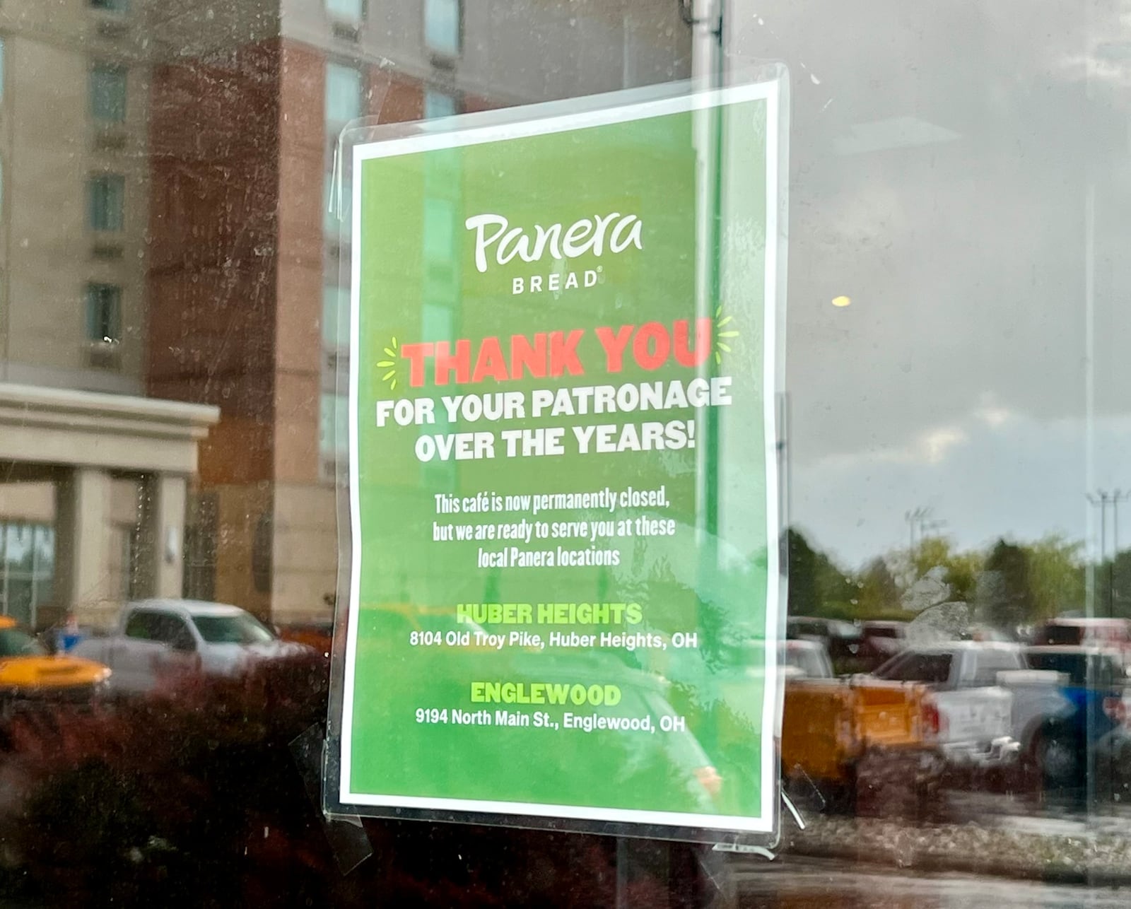 A sign posted to the Miller Lane location of Panera Bread. AIMEE HANCOCK/STAFF