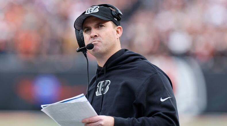 Minnesota Vikings head coach Zac Taylor watches from the sideline during the second half of an NFL football game against the Cincinnati Bengals, Saturday, Dec. 16, 2023, in Cincinnati. (AP Photo/Jay LaPrete)