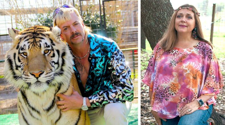 Former Oklahoma wildlife refuge owner Joseph Maldonado-Passage, left, was sentenced Jan. 22, 2020, to 22 years in federal prison for plotting to kill Carole Baskin, right, a Tampa-based animal rights activist. Maldonado-Passage's feud with Baskin, his crimes and his career exploits are the subjects of a wildly popular Netflix limited series, "Tiger King: Murder, Mayhem and Madness." (Netflix)