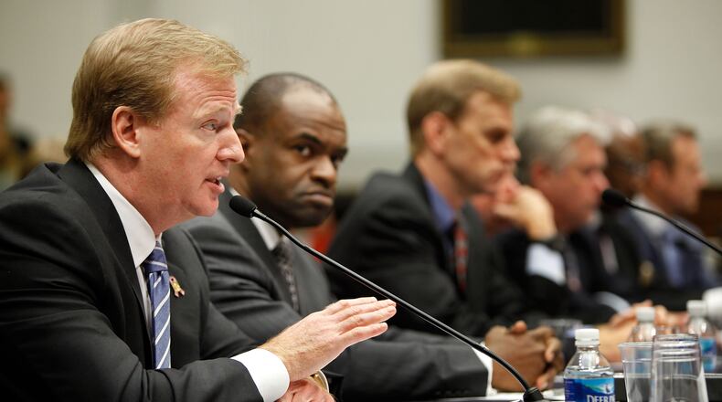 WASHINGTON - OCTOBER 28: National Football League Commissioner Roger Goodell (L) testifies with others before the House Judiciary Committee about football brain injuries on Capitol Hill October 28, 2009 in Washington, DC. A recent NFL study of retired players suggested that N.F.L. retirees ages 60 to 89 are experiencing moderate to severe dementia at several times the national rate. (Photo by Chip Somodevilla/Getty Images)