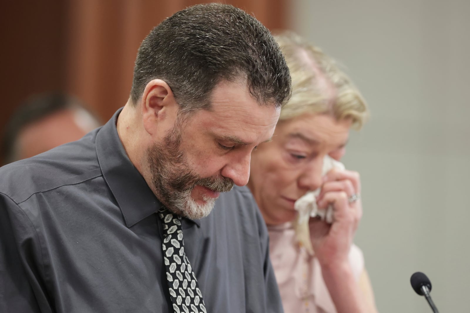 Scott Laramie, stepfather of victim Madison Morgan speaks at the sentencing hearing of Bryan Kohberger at the Ada County Courthouse, for his sentencing hearing, Wednesday, July 23, 2025, in Boise, Idaho, for brutally stabbing four University of Idaho students to death nearly three years ago. (AP Photo/Kyle Green, Pool)
