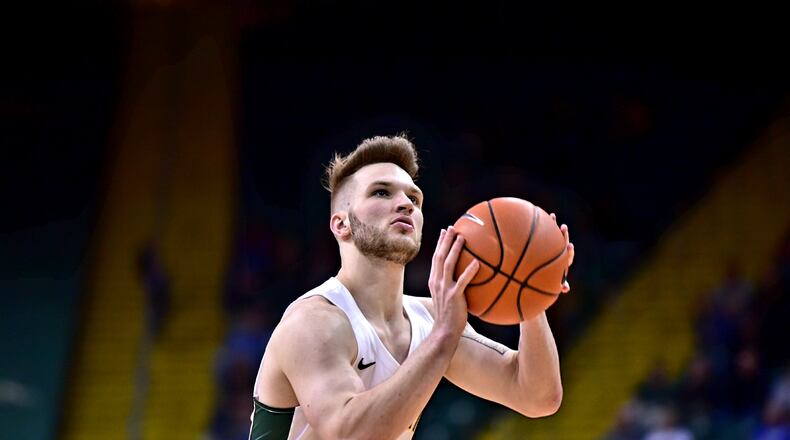 Wright State’s Bill Wampler shoots a free throw during a game vs. Detroit Mercy on Feb. 9, 2019, at the Nutter Center. Joseph Craven/CONTRIBUTED