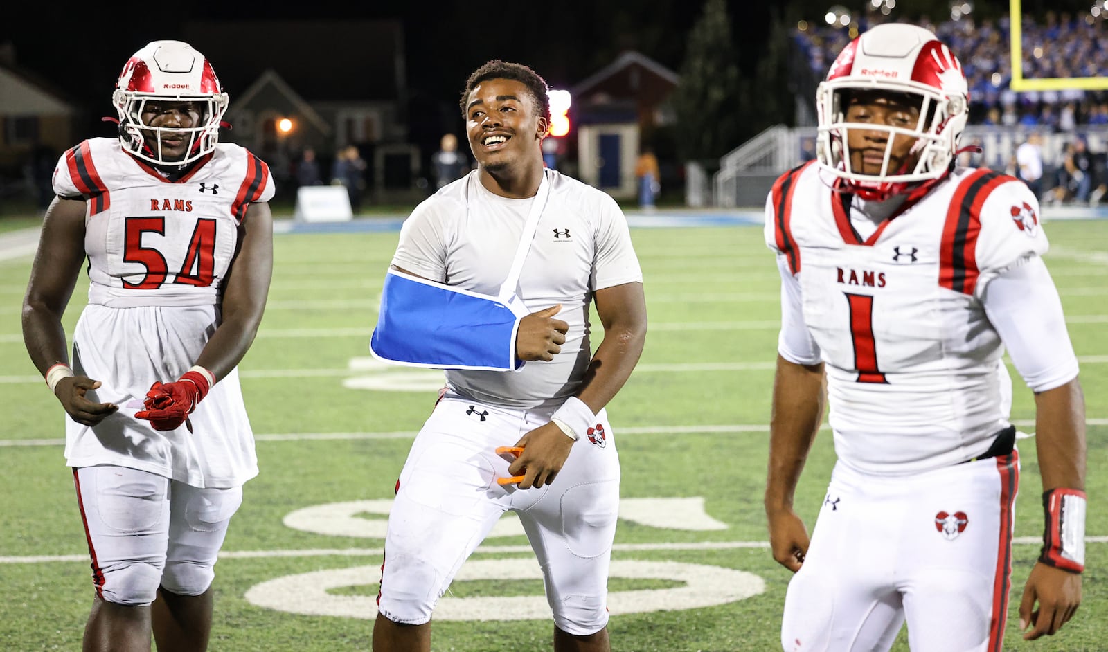 Trotwood-Madison players celebrate after a 22-21 win over Fairmont in a nonconference game on Friday, Aug. 29 at Roush Stadium in Kettering. BRYANT BILLING / STAFF