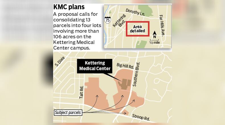 Records show the plan by city’s largest employer involves 106 acres, equal to all property owned by Kettering Medical Center at its Southern Boulevard campus, a company official said. STAFF