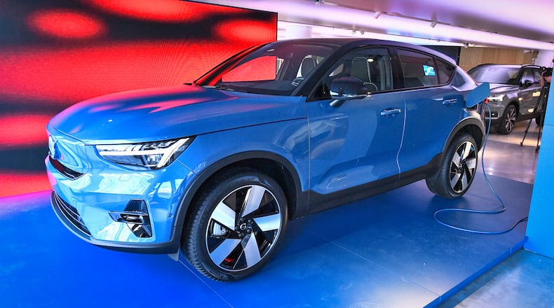 Volvo Cars presents the company's new electric car model Volvo C40 Recharge, in Stockholm, Sweden, Tuesday March 2, 2021. (Claudio Breciani/TT via AP)