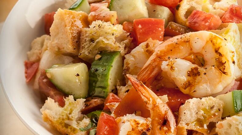 Finished dish photo of panzanella salad in the Tribune Studio on Wednesday, 21 Aug 2013 for the Dinner tonight column in the Good Eating section. Styling by Lisa Schumacher.    (Bill Hogan/Chicago Tribune)