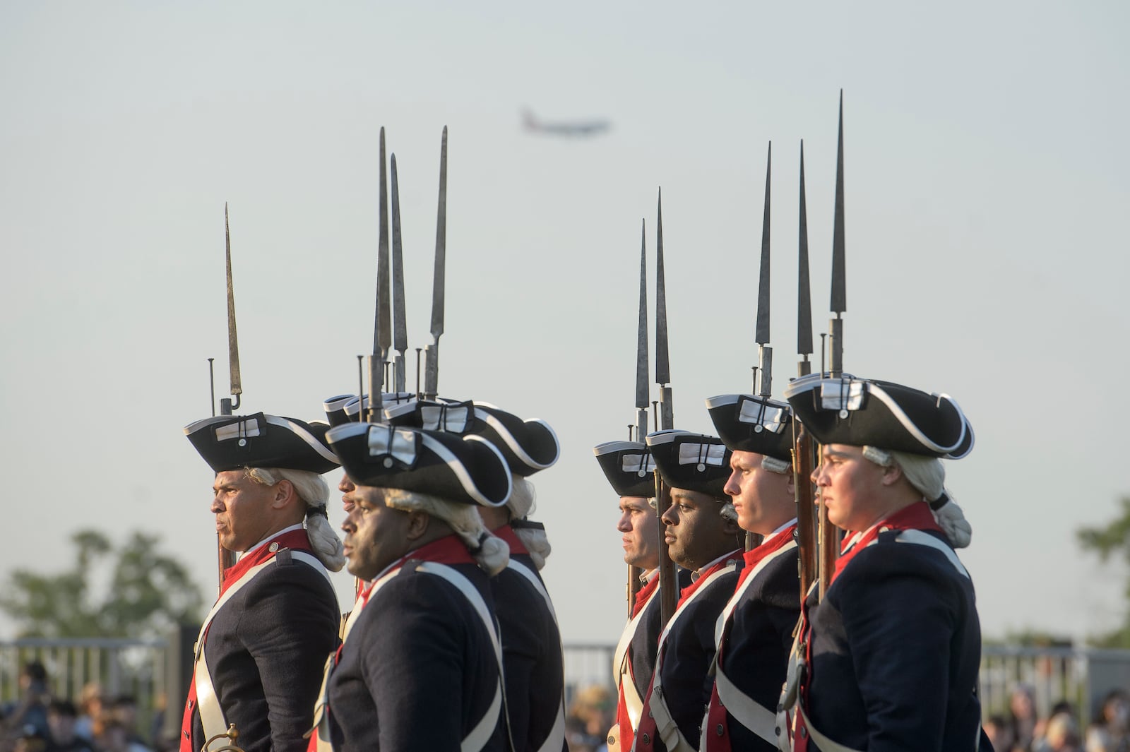 U.S. Army soldiers hold a performance as Washington's Continental Army during the Army Birthday Twilight Tattoo event at Joint Base Myer-Henderson Hall, Wednesday, June 11, 2025, in Fort Myer, Va. (AP Photo/Rod Lamkey, Jr.)