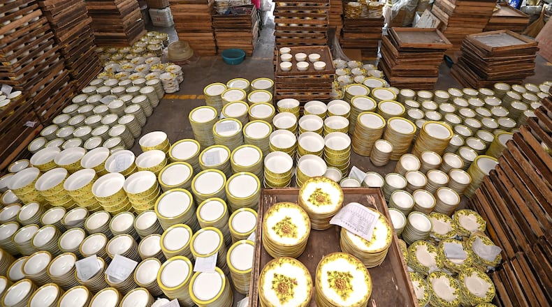 FILE - Workers labor at a ceramic ware factory, in Handan in north China's Hebei province on Nov. 4, 2025. (Chinatopix Via AP, File)
