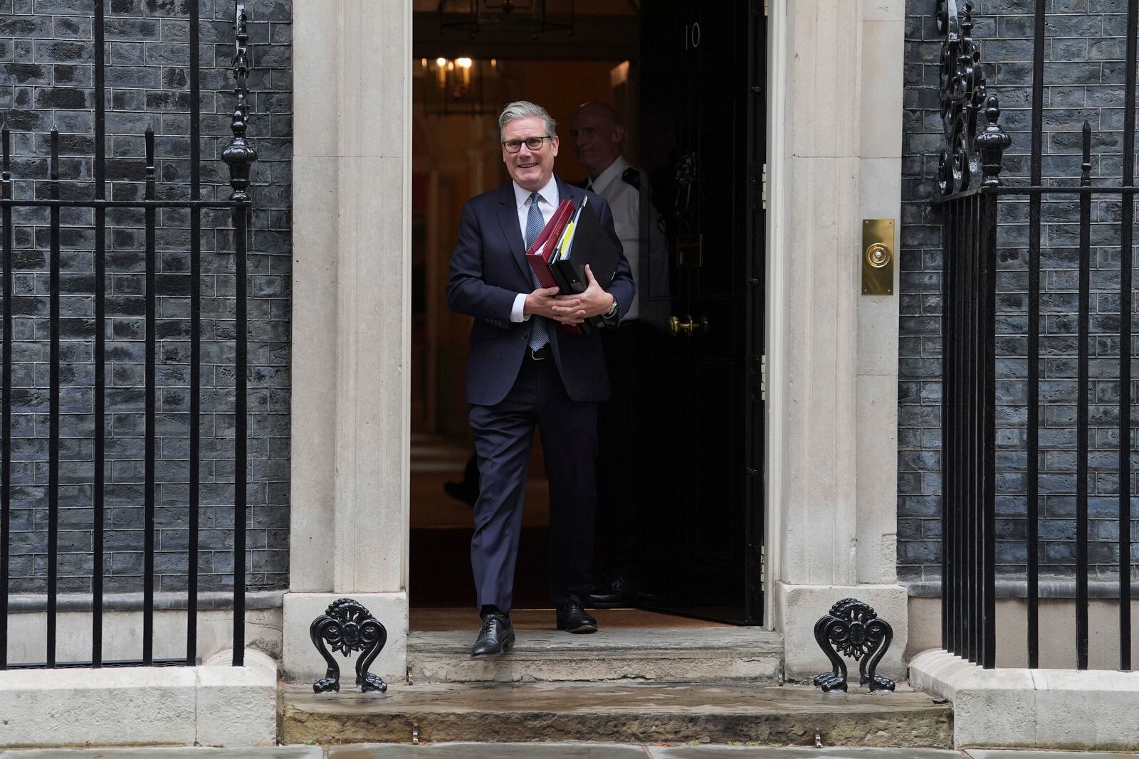 British Prime Minister Keir Starmer departs 10 Downing Street, London, to attend Prime Minister's Questions at the Houses of Parliament, on Wednesday July 2, 2025. (Lucy North/PA via AP)