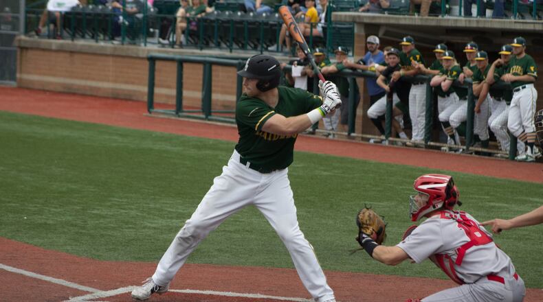 Wright State’s Gabe Snyder at the plate against Illinois-Chicago on May 5, 2018, at Nischwitz Stadium. Allison Rodriguez/CONTRIBUTED