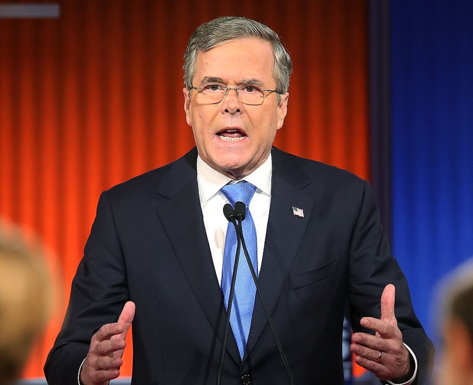 DES MOINES, IA - JANUARY 28: Republican presidential candidate Jeb Bush participates in the Fox News - Google GOP Debate January 28, 2016 at the Iowa Events Center in Des Moines, Iowa. Residents of Iowa will vote for the Republican nominee at the caucuses on February 1. Donald Trump, who is leading most polls in the state, decided not to participate in the debate. (Photo by Scott Olson/Getty Images)
