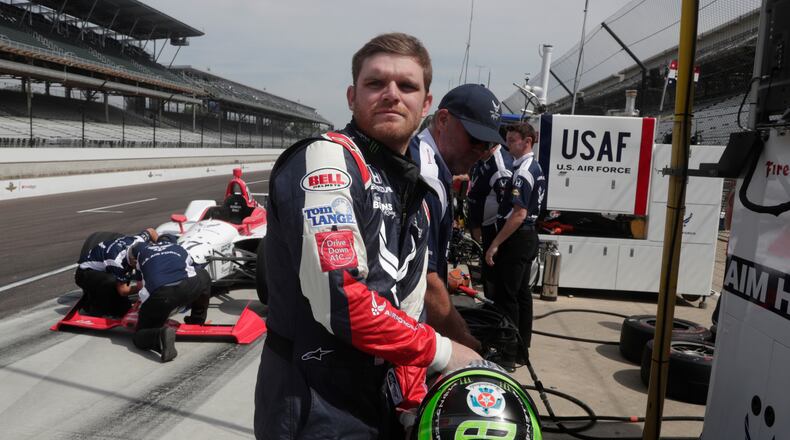 In this May 17, 2018, file photo, Conor Daly prepares to drive during a practice session for the IndyCar Indianapolis 500 auto race at Indianapolis Motor Speedway in Indianapolis. Andretti Autosport will field a five-car all-American lineup for the Indianapolis 500. Daly snagged the fifth seat with The Air Force as his sponsor. (AP Photo/Michael Conroy, File)