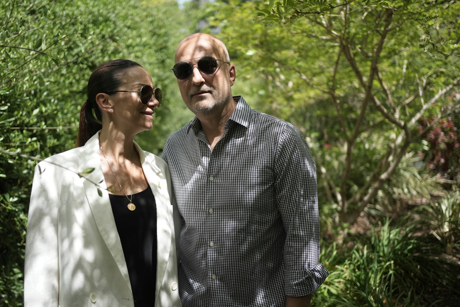 Yael and Adi Alexander, parents of freed Israeli-American hostage Edan Alexander, who was held captive by Hamas militants in the Gaza Strip, pose for a portrait in Tel Aviv, Israel, Monday, May 19, 2025. (AP Photo/Maya Alleruzzo)