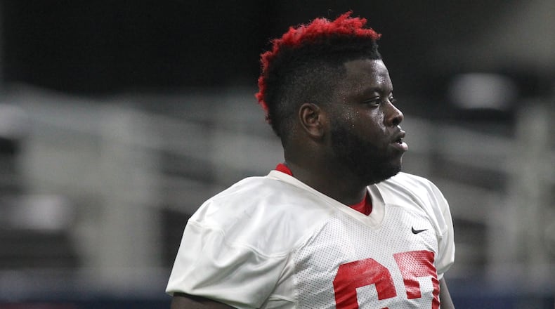 Ohio State’s Robert Landers practices on Tuesday, Dec. 26, 2017, at AT&T Stadium in Arlington, Texas. David Jablonski/Staff