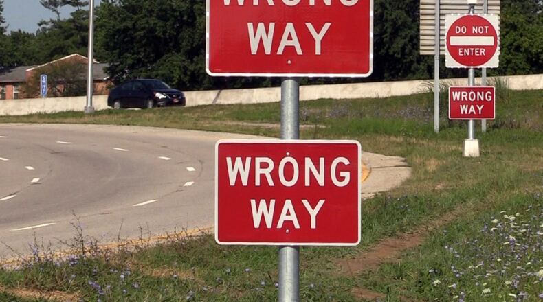 Ohio Department of Transportation director Jack Marchbanks announced a new system to detect and deter wrong-way drivers in Ohio is being installed along an 18-mile stretch of I-71 in Hamilton County. It includes 92 electronic signs and 82 detection devices at 23 locations from downtown Cincinnati to Fields-Ertel Road. The new signs include flashing white lights to warn motorists. ODOT PHOTO