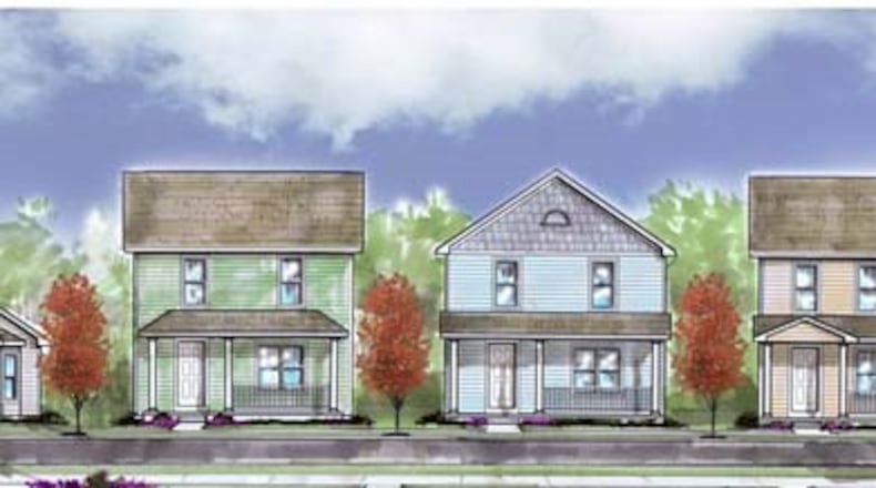 Concept art of housing in the Wolf Creek section of Dayton from the Montgomery County Land Bank. The bank partnered with County Corp. and developer Oberer to build single-family homes on empty lots in Dayton’s Wolf Creek neighborhood in 2021. Contributed.