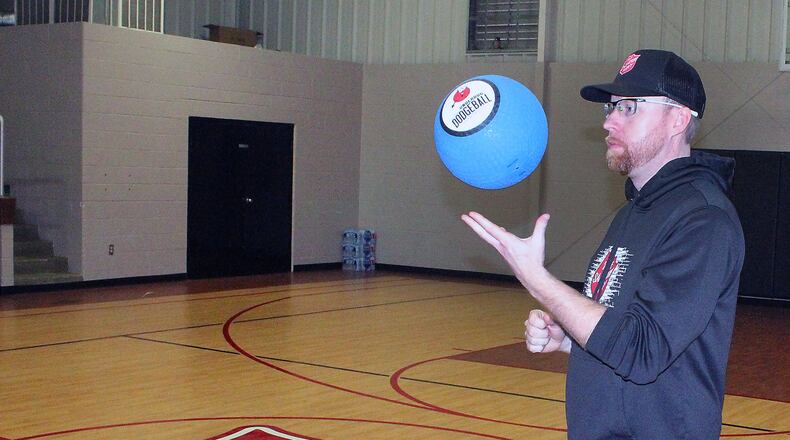 Ryan Ray with the Salvation Army Springfield Corps gets ready for the annual dodge ball tournament. JEFF GUERINI/STAFF
