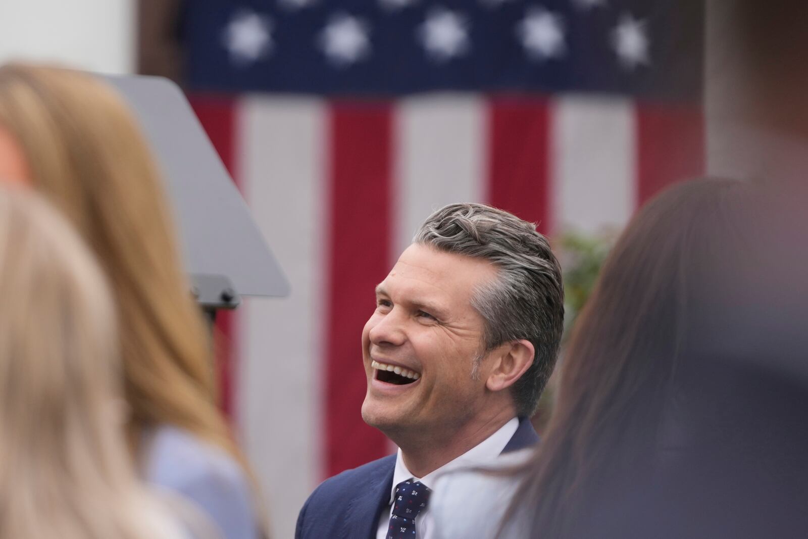 Defense Secretary Pete Hegseth arrives before President Donald Trump speaks during an event to announce new tariffs in the Rose Garden at the White House, Wednesday, April 2, 2025, in Washington. (AP Photo/Mark Schiefelbein)