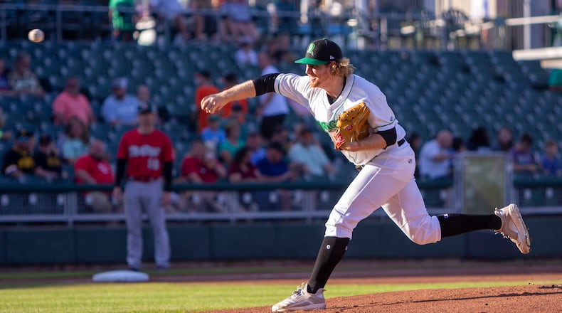 Dragons starter Noah Davis earned his first win with six scoreless and one-hit innings and seven strikeouts Wednesday night against Fort Wayne at Day Air Ballpark. Jeff Gilbert/CONTRIBUTED