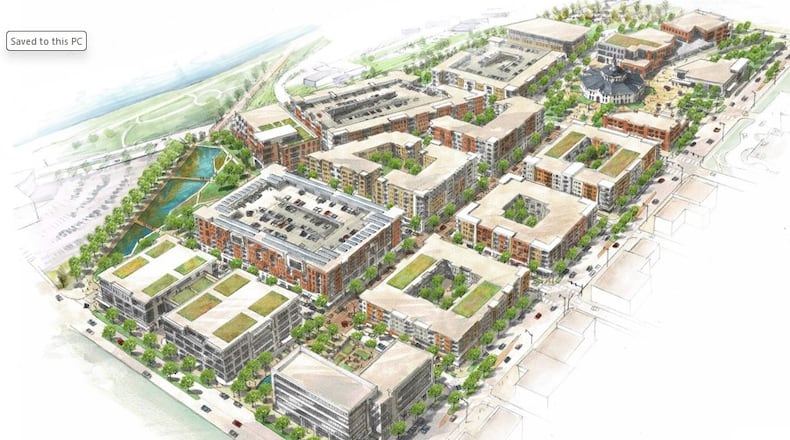 A rendering of the onMain project. The project seeks to redevelop the 37-acre former Montgomery County Fairgrounds property on South Main Street in Dayton. CONTRIBUTED