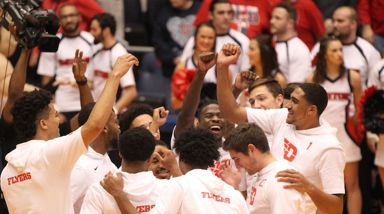 Dayton players huddle before a game against North Florida on Wednesday, Nov. 7, 2018, at UD Arena. David Jablonski/Staff