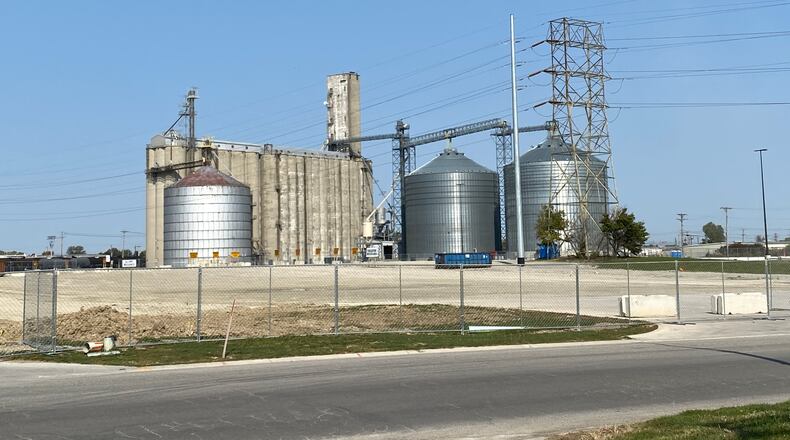 The southern side of the former Landmark grain facility that will soon be demolished shows the large metal silo designed to hold 320,000 bushels of grain built in 1975 and Building Number 2, containing twelve concrete silos each designed to hold 89,000 bushels of grain constructed in 1967 that will be demolished this fall. Photo courtesy Cargill