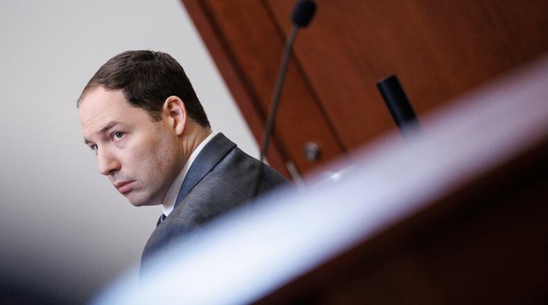 Brendan Banfield looks on during the double murder trial for Brendan Banfield in Fairfax County Circuit Court, Wednesday, Jan. 14, 2026, in Fairfax, Va. (AP Photo/Tom Brenner, Pool)