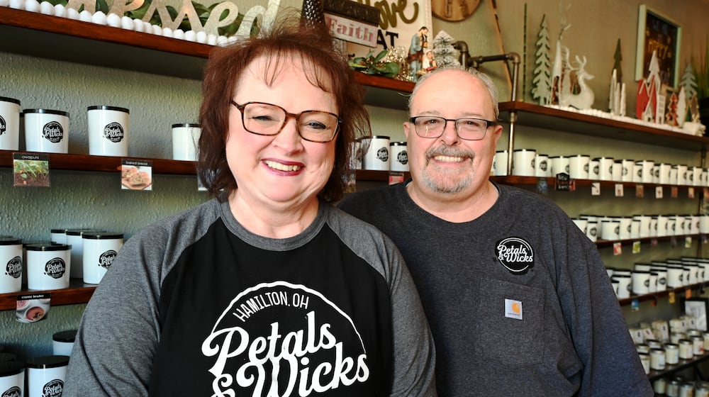 Sherry and Mike Hoskins, owners of Petals & Wicks, are retiring from the business after nearly a decade open on Main Street. They plan to sell the business, but if they can't find the right buyer, they'd close. Pending any sale of Petals & Wicks, their last day will be Dec. 28, 2025. MICHAEL D. PITMAN/STAFF