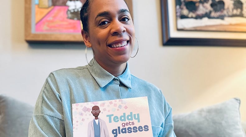 Wright State English graduate Kristin B. Gyimah was inspired to write “Teddy Gets Glasses,” a children’s book about wearing glasses, after one of her children when through the process. Contributed photo