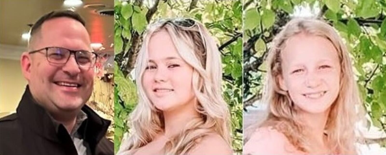 Nathan Johnson, 45, of Fairborn, left, and his two eldest daughters Savannah, 15, center, and Karaline, 13, were tragically killed June 29, 2023, in a wrong-way crash on Interstate 70 in Guernsey County on the way to a national dance championship in Ocean City, Maryland.