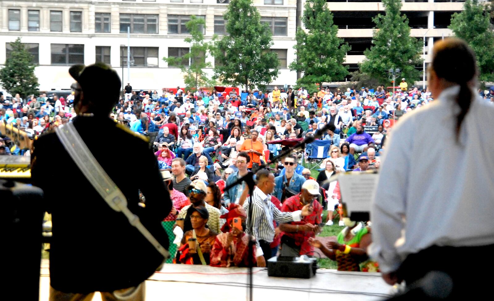 Funk music fans were dancing on the lawn of the Levitt Pavilion as the Dayton Funk All-Stars performed music of the Dayton music genre on Saturday, Sept. 9. DFunk entertained the crowd with classic funk tunes as well as their own original songs. DAVID A. MOODIE/CONTRIBUTING PHOTOGRAPHER