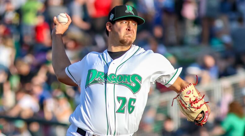 Dayton Dragons pitcher Ricky Salinas throws a pitch during the first inning of their game against the Clinton LumberKings on Wednesday, May 5 at Fifth Third Field. Salinas had a career-high 10 strikeouts in the Dragons’ 9-5 victory. CONTRIBUTED PHOTO BY MICHAEL COOPER