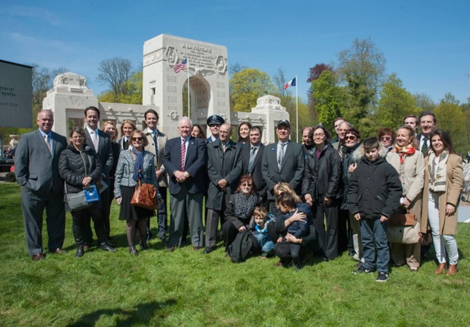 Descendants of the World War One pilots who flew and fought for France, 100 years after the squadron was formed, at the Lafayette Escadrille Memorial, April 20, 2016  Paris.  DAN PATTERSON / SUBMITTED