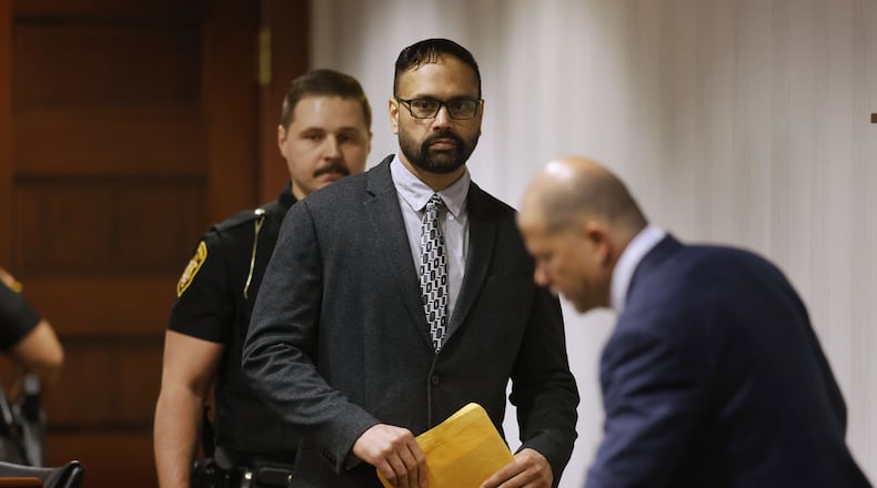 The retrial of Gurpreet Singh started Monday morning, April 29, 2024 before a 3-judge panel in Butler County Common Pleas Court in Hamilton. He is charged with capital murder for allegedly killing 4 members of his family in 2019 in West Chester Township. NICK GRAHAM/STAFF