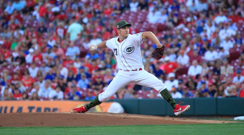 Reds starter Trevor Bauer pitches against the Cubs on Friday, Aug. 9, 2019, at Great American Ball Park in Cincinnati. David Jablonski/Staff