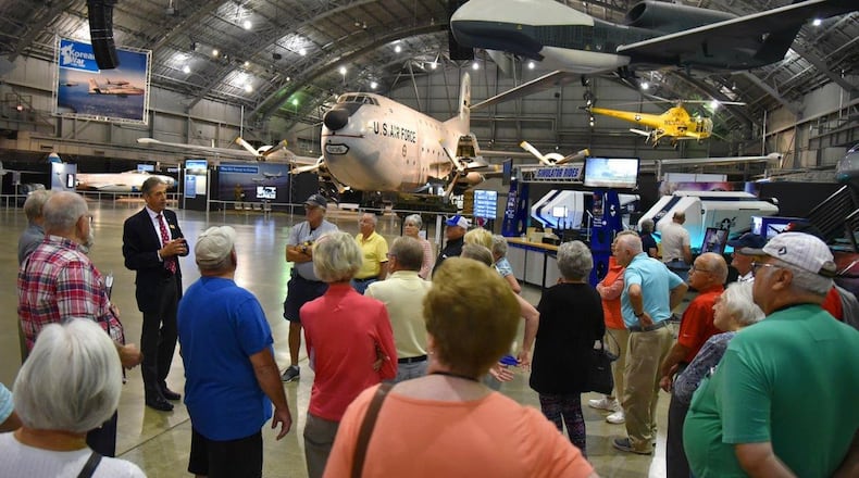 Jim Blackman, a docent at the National Museum of the U.S. Air Force, gives a guided tour of the museum’s Korean War and Southeast Asia War Galleries. CONTRIBUTED