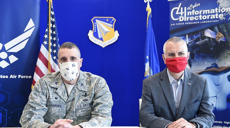 Col. Timothy Lawrence, director of Air Force Research Laboratory’s Information Directorate, and Dr. Michael Hayduk, deputy director, participate in a first-of-its-kind virtual quantum collider pitch event June 15-16 from Rome, N.Y. The Air Force Research Laboratory awarded $5.25 million to 23 small businesses during the event. (Courtesy photo)