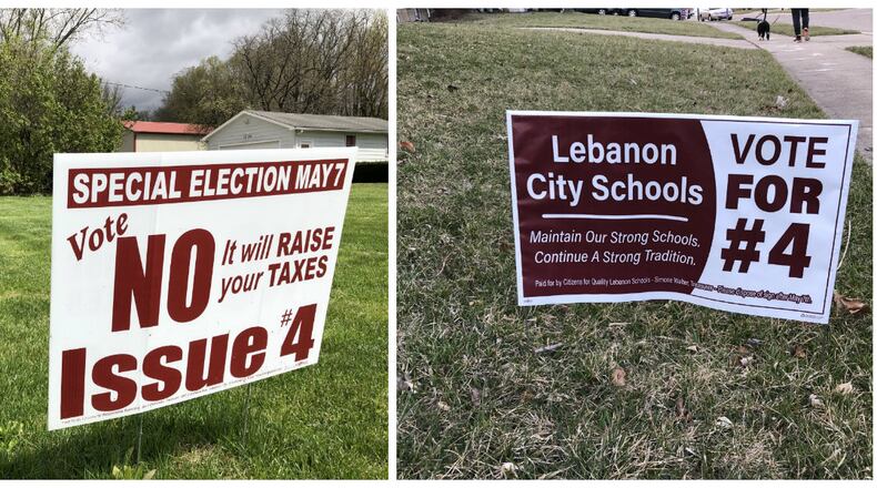 Lebanon City Schools are seeking a 4-year, 4.99 mill levy in the May 7 election. Campaigns are already under way as people begin taking advantage of early voting. STAFF/LAWRENCE BUDD