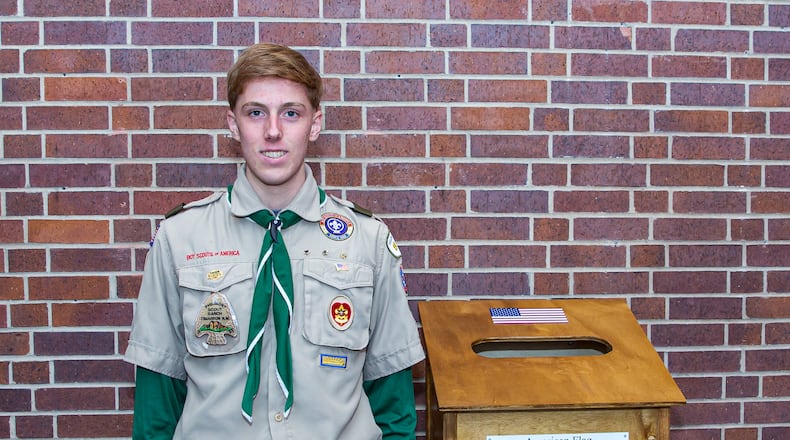At the Miamisburg City Council meeting on Feb. 17, Mayor Michelle Collins and city council recognized 17-year-old Eric Anderson, a student from Miamisburg High School. The mayor awarded Eric a certificate of achievement for his Eagle Scout Project, which involved creating an American Flag Retirement Box. This flag box can be found at the Miamisburg Civic Center. CONTRIBUTED