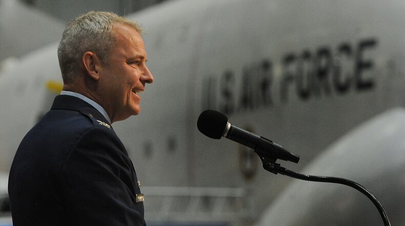 Colonel Chris Meeker, assumed command of the 88th Air Base Wing, during a Change of Command Ceremony at the National Museum of the United States Air Force, Thursday July 7, 2022. MARSHALL GORBY\STAFF