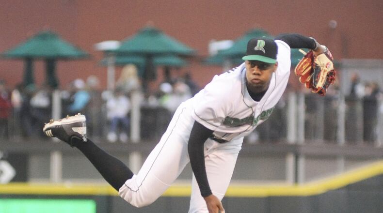 Dragons pitcher Hunter Greene went 2.1 innings in his second start. Dayton defeated visiting South Bend 4-1 at Fifth Third Field on Wed., April 18, 2018. MARC PENDLETON / STAFF