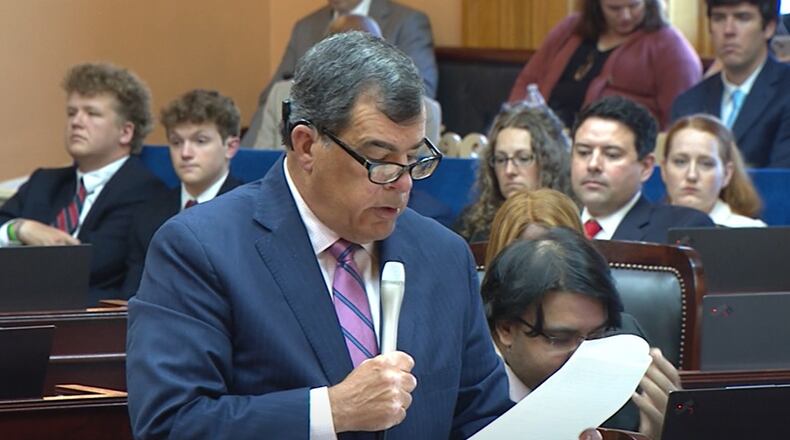 State Senator George Lang (R-West Chester) speaks in favor of an amended version of H.B. 49, which would require hospitals comply with federal price transparency requirements. The bill passed the Ohio Senate by a vote of 27 to six, but the House must now vote to concur it. COURESTY OF THE OHIO CHANNEL